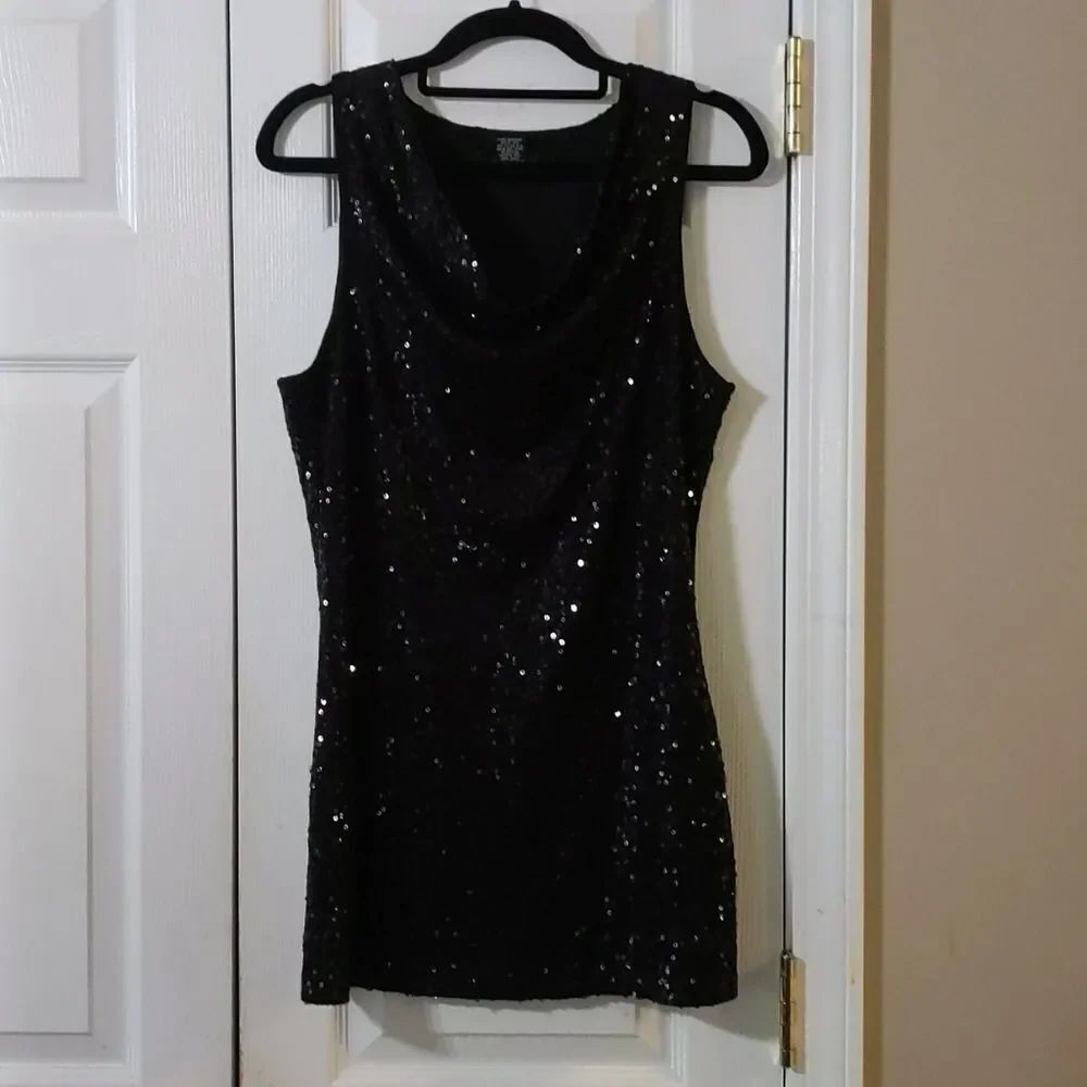 Karen Kane black sequin dress Sz L NWOT